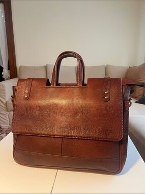 Classic Brown 100%Genuine Leather Briefcase Tote - Men's Work Bag